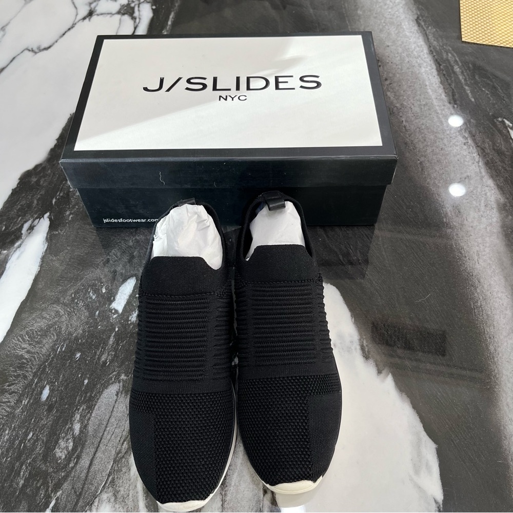 J Slides NYC Black Knit 7 1/2 No Lace Sneakers - NIB